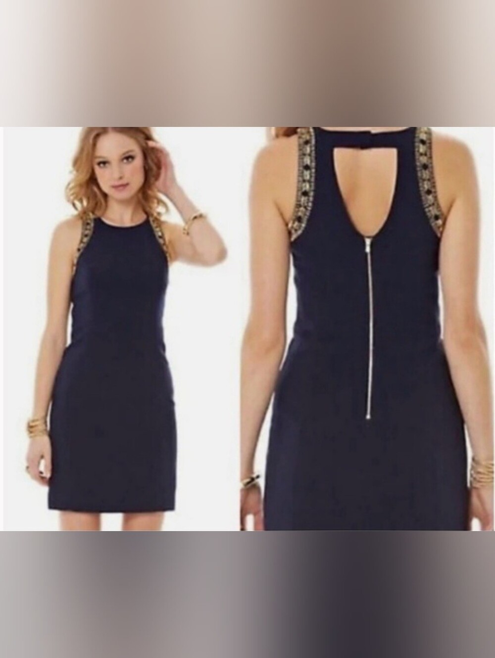Lilly Pulitzer Chrissy Shift Dress True Navy Gold Embellished Size 0 - Picture 4 of 8